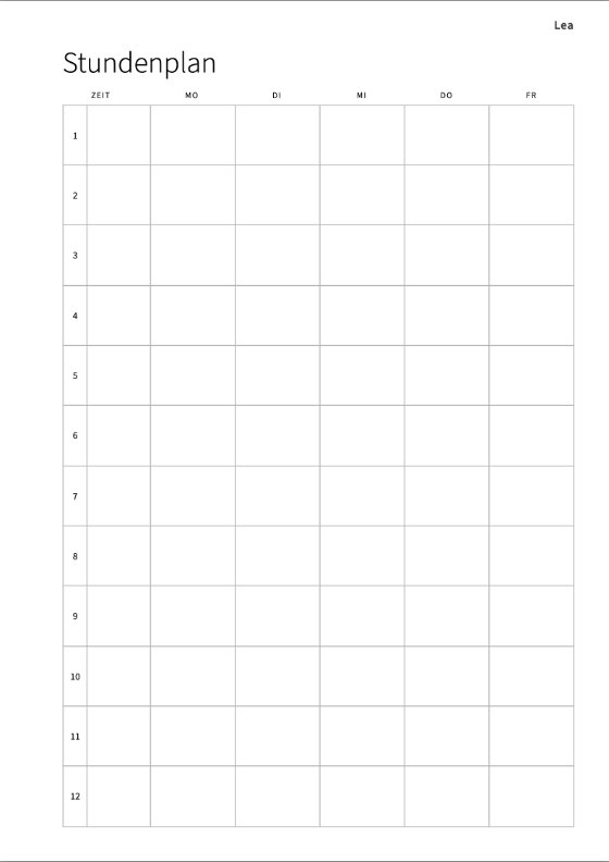 Der Stundenplan: zwölf Lektionen, Montag bis Freitag