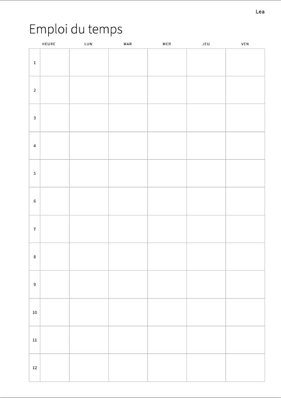L’emploi du temps : douze leçons, du lundi au vendredi