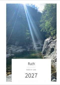 Cover with a photo of sunbeams falling into a rocky gorge with clear water: Ruth, Health log, 2027